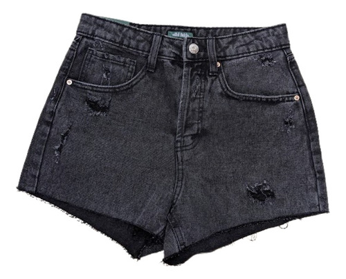 Short Corto Tiro Alto Tipo Vaquero Denim Negro Xs / S