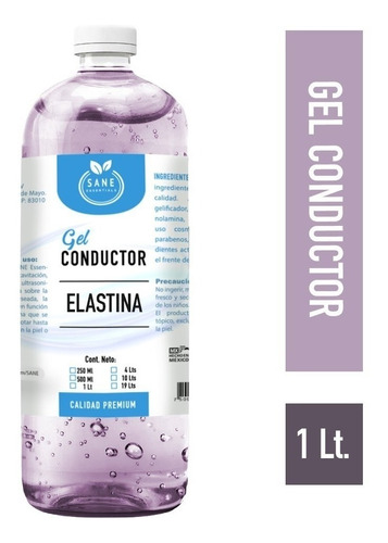 Gel Conductor Con Elastina Facial Y Corporal 1 Litro Sane 