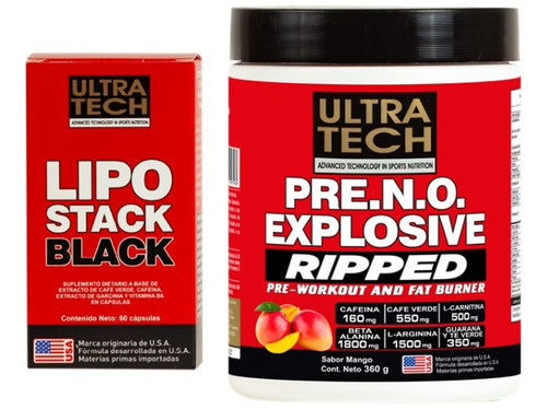 Lipo Stack Black + Pre N.o. Ripped Quemador + Pre Entreno