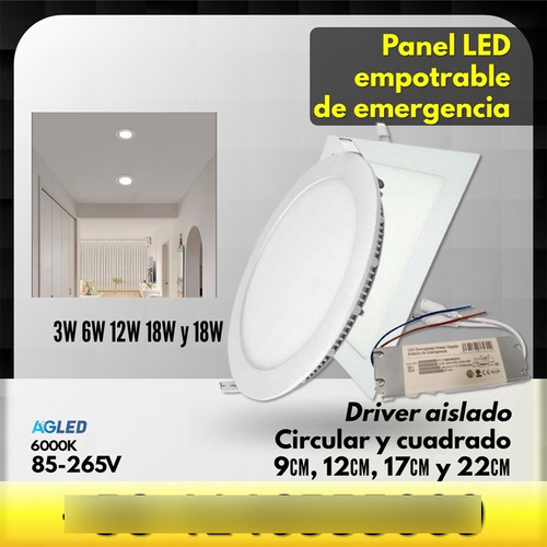 Panel Led Emp Cuad Emerg 6w 6000k 85-265v 12cm