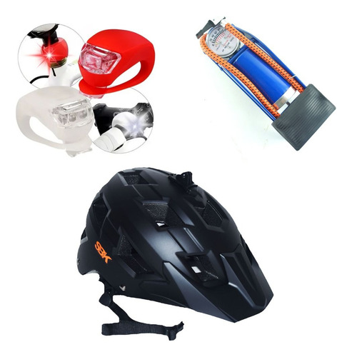 Casco Con Soporte Para Go-pro Inflador De Pie Y Luces Led Negro M