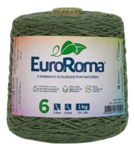 Barbante Para Croche Fio 6 Euroroma 1 Kilo Colorido Cor Verde Militar