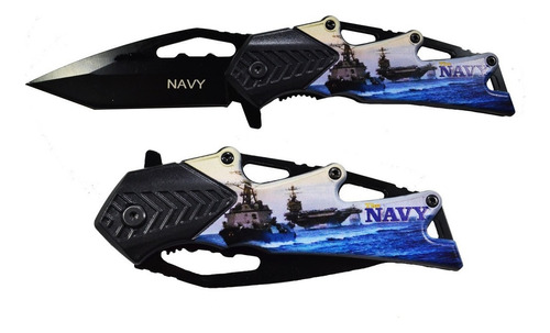 Navaja Táctica Navy De Bolsillo Con Clip Razor Tactical Color Negro Con Azul