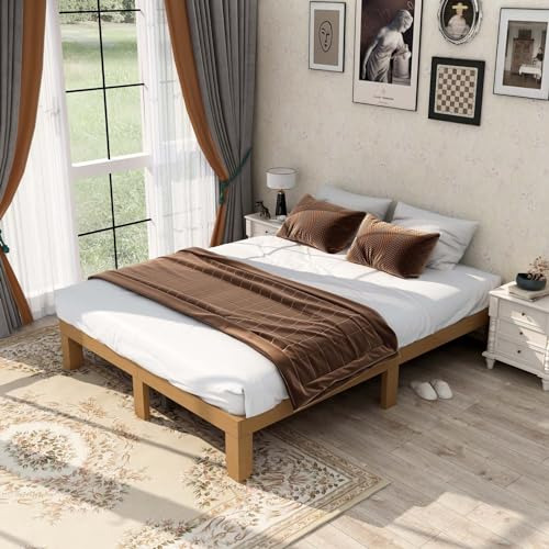 Cama De Plataforma De Madera Maciza Tamaño Queen Con Soporte