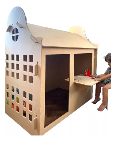 Casital Infantil De Madera Para Niños- La Mejor Diversion!! Beige Cuadraditos