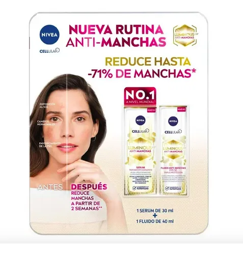 comprar Rutina Antimanchas Nivea Luminous Serum 30 Ml + Fluido 40 Ml comprar Rutina Antimanchas Nivea Luminous Serum 30 Ml + Fluido 40 Ml