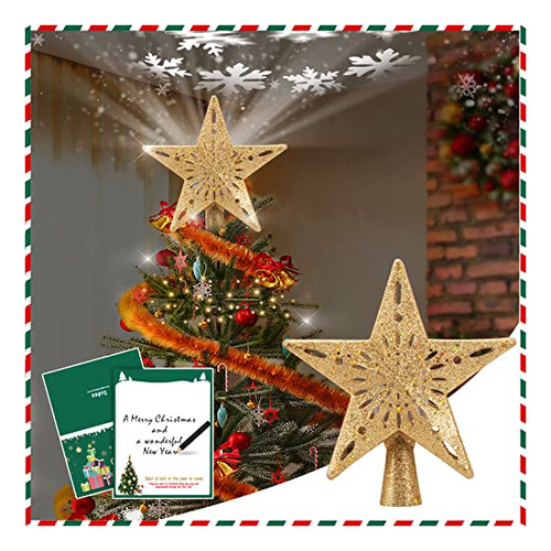 Golden Christmas Star Tree Topper Projector With 5mhln