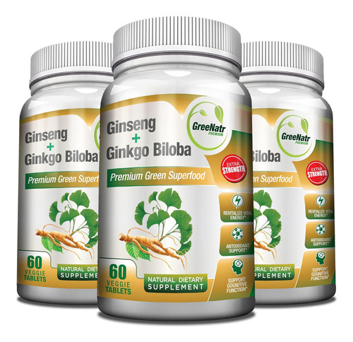 Ginseng Panax Y Ginkgo Biloba Greenatr  X 3 Und 180 Capsulas