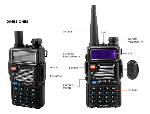Handy Gadnic Wk1000us Bi-banda Vhf/uhf 10w Recargable Hasta 12km Manos Libres y Accesorios