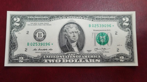 Imagen 1 de 3 de Billete De 2 Dolares 2013 Usa Reposicion Estrella Escaso