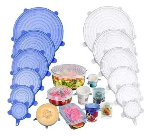 Tapas Elasticas Silicona Reutilizables Ajustable 6 Pz Comida Color Rosa Chicle Liso