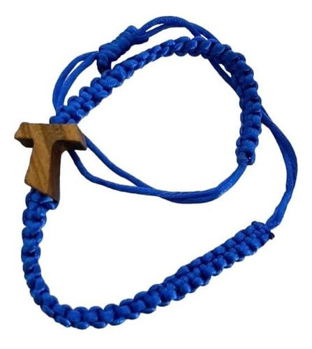 Pulsera Azul Con Cruz Tau De Madera De Olivo, Italiana 