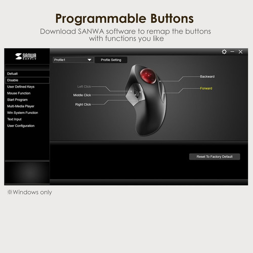 Trackball Inalámbrico Ergonómico Sanwa Bluetooth 5.1 + 2...
