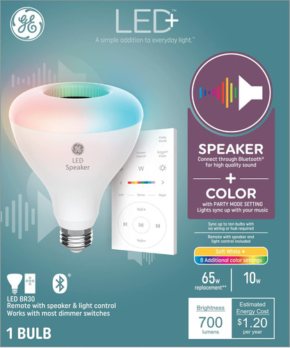 Ge Led+ Bombilla De Altavoz Que Cambia De Color, Br30 Para I