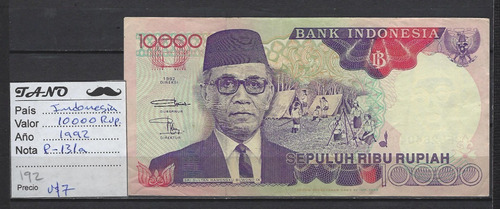 B192 Indonesia Billete 10000 Rupias Año 1992 Cat#. P-131a