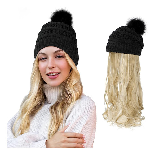 ~? Aynnqueen Beanie Con Cabello Adjunto Para Mujeres Slouchy