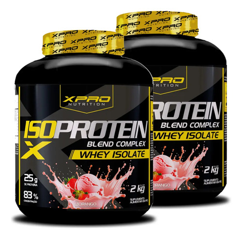 Kit 2 Suplementos Whey Protein Isolado Blend Complex 2kg Morango Zero Açucar - Xpro Nutrition