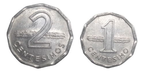 Monedas Uruguay 2 Y 1 Centésimo 2 Piezas Años 70's Excelente