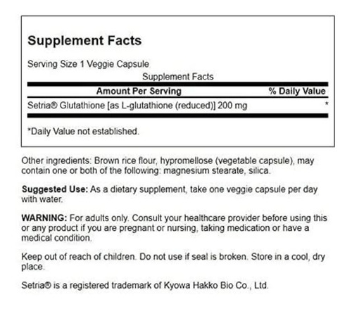 Imagen 2 de 2 de L Glutatión Glutathione 200 Mg 60 Cápsulas Antioxidante