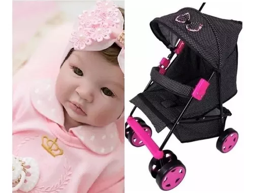 Bebe Reborn Princesa Silicone + Carrinho De Passeio Luxo