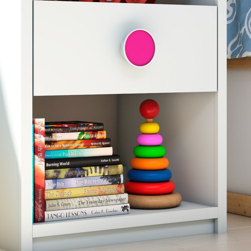 Playcon Kids Buró, 1 Cajón,jaladera Con 5 Colores Cambiables Blanco Liso