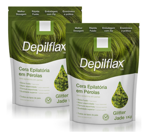 2kg Cera Depilação Glitter Jade Em Pérolas Sache Depilflax