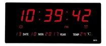 Comprar Relógio Parede Led Digital Grande Calendário Temperatura Estrutura Preto Fundo Vermelho