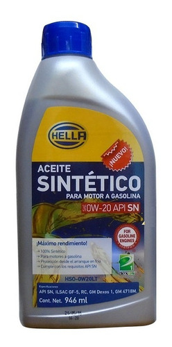  Aceite Sintetico 0w20 Api Sn Dexos 946ml Hella 