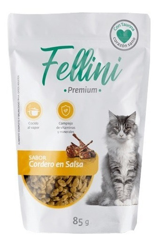 Snack Húmedo Gatos Sabor Cordero En Salsa Fellini 85gr