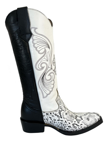 Bota Vaquera Dama Marca Bdp 100% Piel De Bovino Blanca Negra