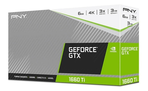 Imagen 6 de 6 de Placa de video Nvidia PNY Dual Fan GeForce GTX 16 Series GTX 1660 Ti VCG1660T6DFPPB 6GB