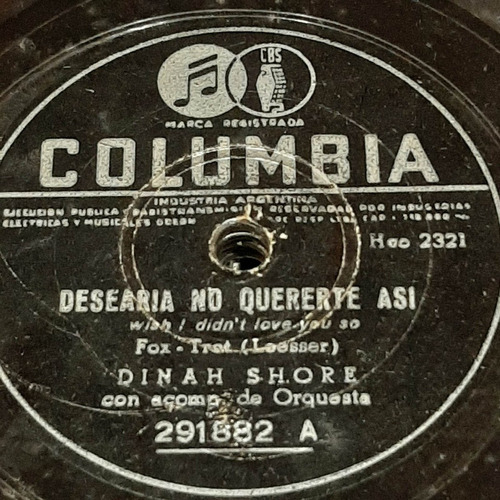 Pasta Dinah Shore Acomp Orquesta Columbia C370