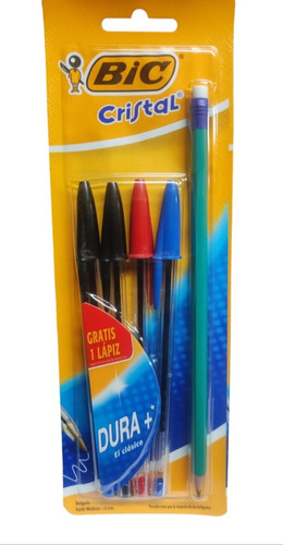 Pack De 4 Boligrafos Bic Cristal Y Lapiz De Obsequio Bic