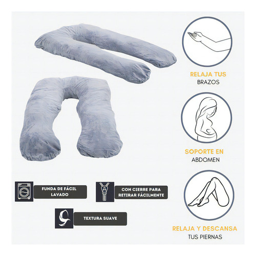 Almohada Ortopédica Embarazo/lactancia Prenatal Estilo Puff Color Gris