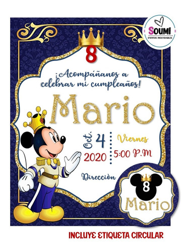 Invitación Mickey Príncipe Digital Personalizada