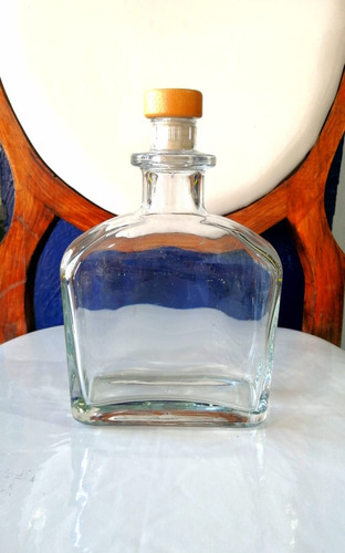 2 Botellas De Vidrio 700ml Cuadrada Con Corcho Agua