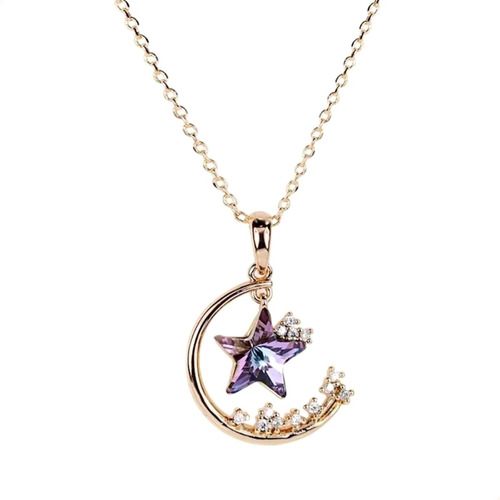 Dije Swarovski De Luna Y Estrella De Oro Lamin 18k