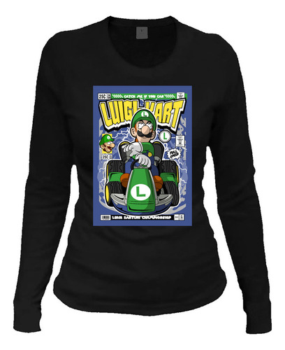 Playera M Larga Luigi Karting Moda Cultura Pop