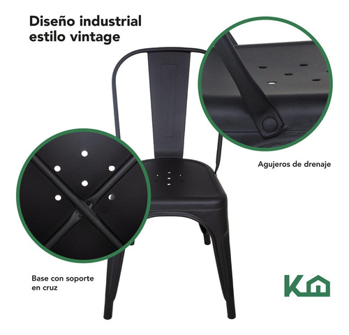 Silla Tolix Set De 2 Piezas Acero Galvanizado Comedor Restaurante Exterior Color Negro Kingshouse
