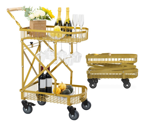 Carrito De Bar Plegable Con Ruedas Y Estante Para Vino, Idea