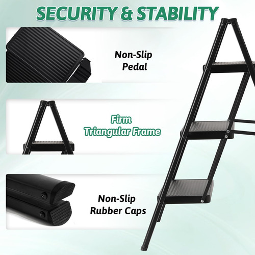 Escalera Plegable De 3 Escalones, Resistente De 330 Libras,