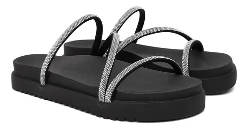 comprar Sandália Feminina Papete Birken Flatform Brilho Strass Luxo