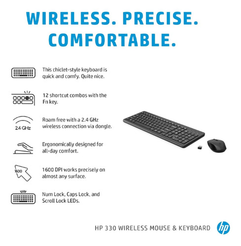 Kit Teclado E Mouse Sem Fio Hp 330 Wireless 2.4ghz Usb Preto