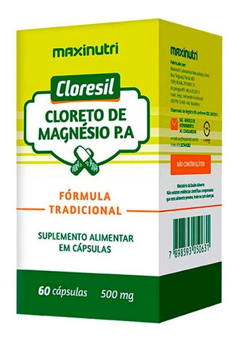 Cloresil Cloreto De Magnésio P.a 500mg 60 Cápsulas Maxinutri Sabor Sem Sabor