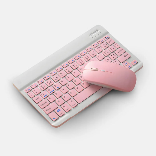 Teclado Sem Fio Bluetooth Recarregável Com Mouse - Rosa Rosa