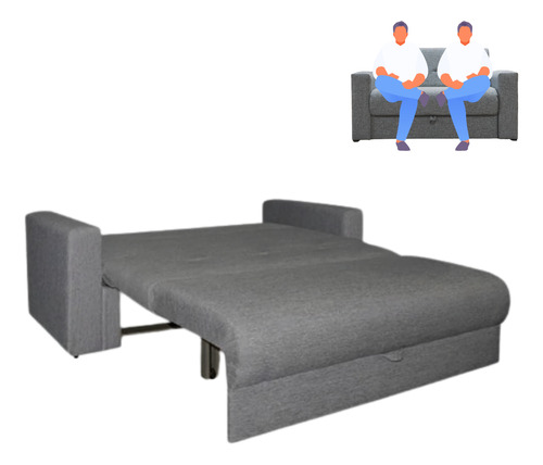 Sofa Cama Sillon 2 Cuerpos Cama 1 1/2 Plaza Living Dpto Gris Oscuro Liso
