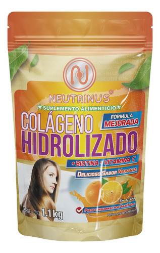 Suplemento Colágeno Hidrolizado Con Biotina Y Vitamina C Sabor Naranja