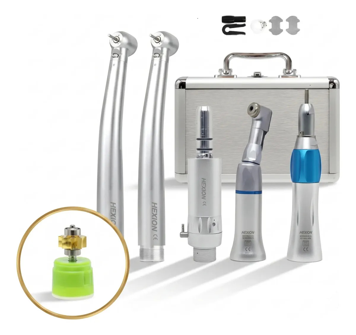 Kit Estudiantil 2 Pieza De Mano De Alta Led Y Baja Velocidad Color Plateado