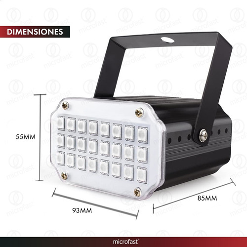 Imagen 8 de 9 de Mini Flash Luz 24 Led Luces Rgb Ritmico Color Fiesta