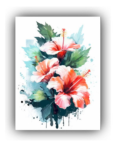 Cuadro Moderno Street Art Hibiscus Flowers Graphic Isolated 